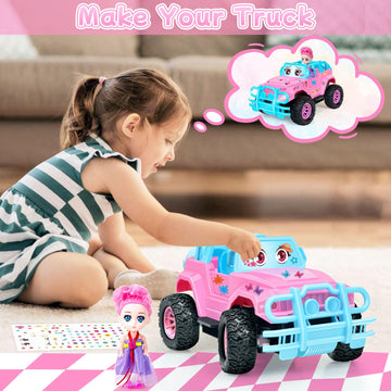 Ynanimery Remote Control Car- RC Truck Car with DIY Stickers and Doll for Kids Girls Birthday, 1:20 Scale RC Truck Full Function