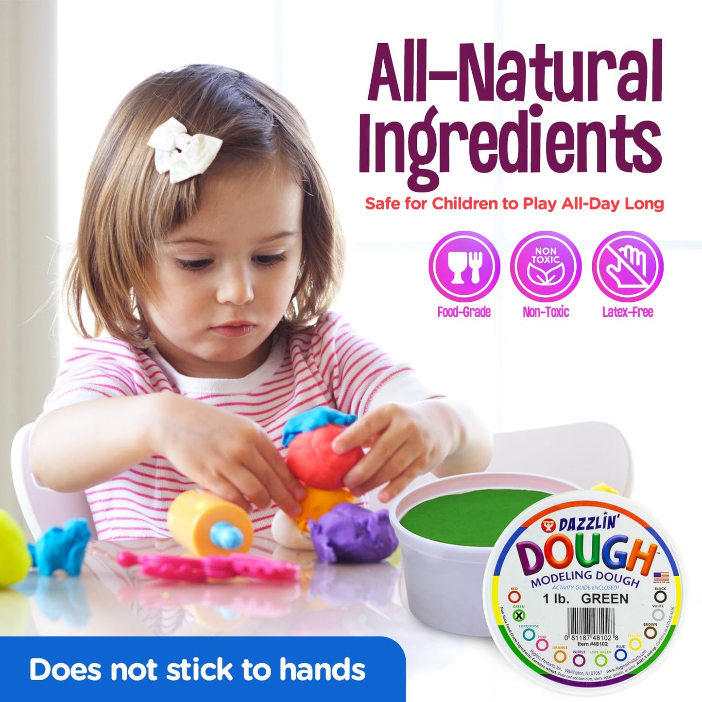 Hygloss Dough, Safe & Non-Toxic Modelling Dough For Arts & Crafts, Learn, Unscented, 1Lb. Green