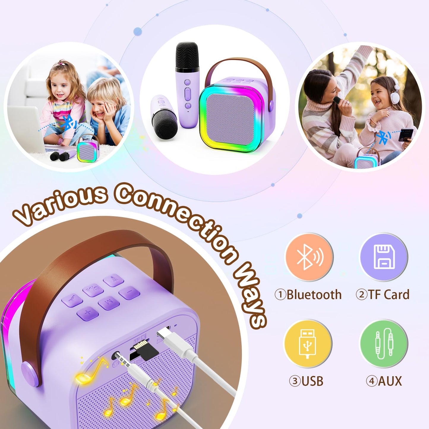 Portable Karaoke Machine,Mini Wireless Karaoke Machine,With 2 Microphone,Bluetooth Karaoke Speaker,With Funny Voice,4-12 Years Old Karaoke Machine For Kids