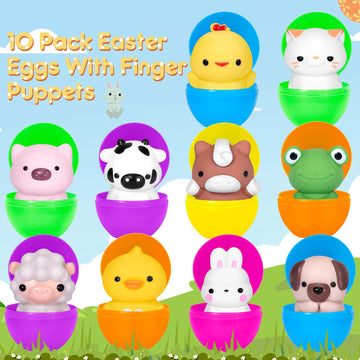 10 Pcs Prefilled Easter Eggs With Animal Finger Puppets Toys Easter Basket Stuffers Fillers For Toddlers, Classroom Prize Suppli