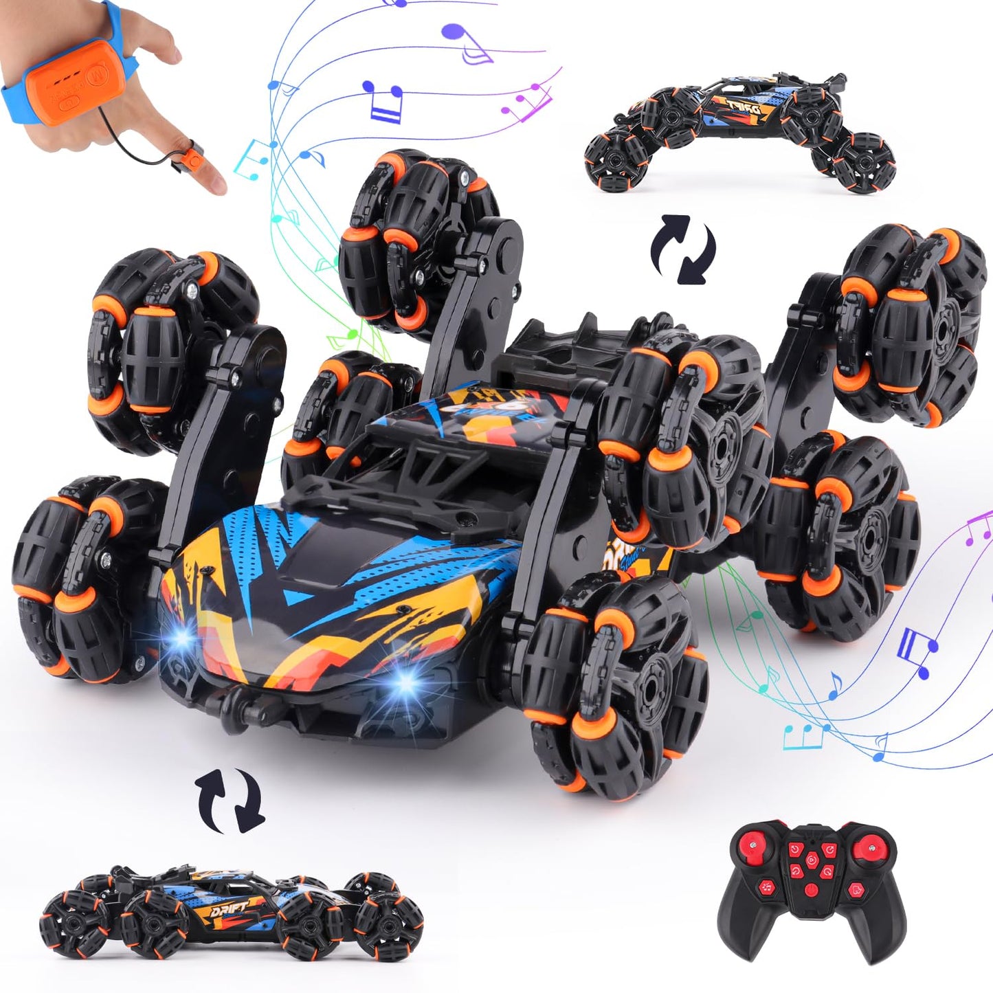 NEXBOX Cool 8 Wheels Hand Controlled rc Stunt Car Toys, Gesture Sensing Remote Control Cars for Boys Age 6 7 8-12 13 14 Year Old