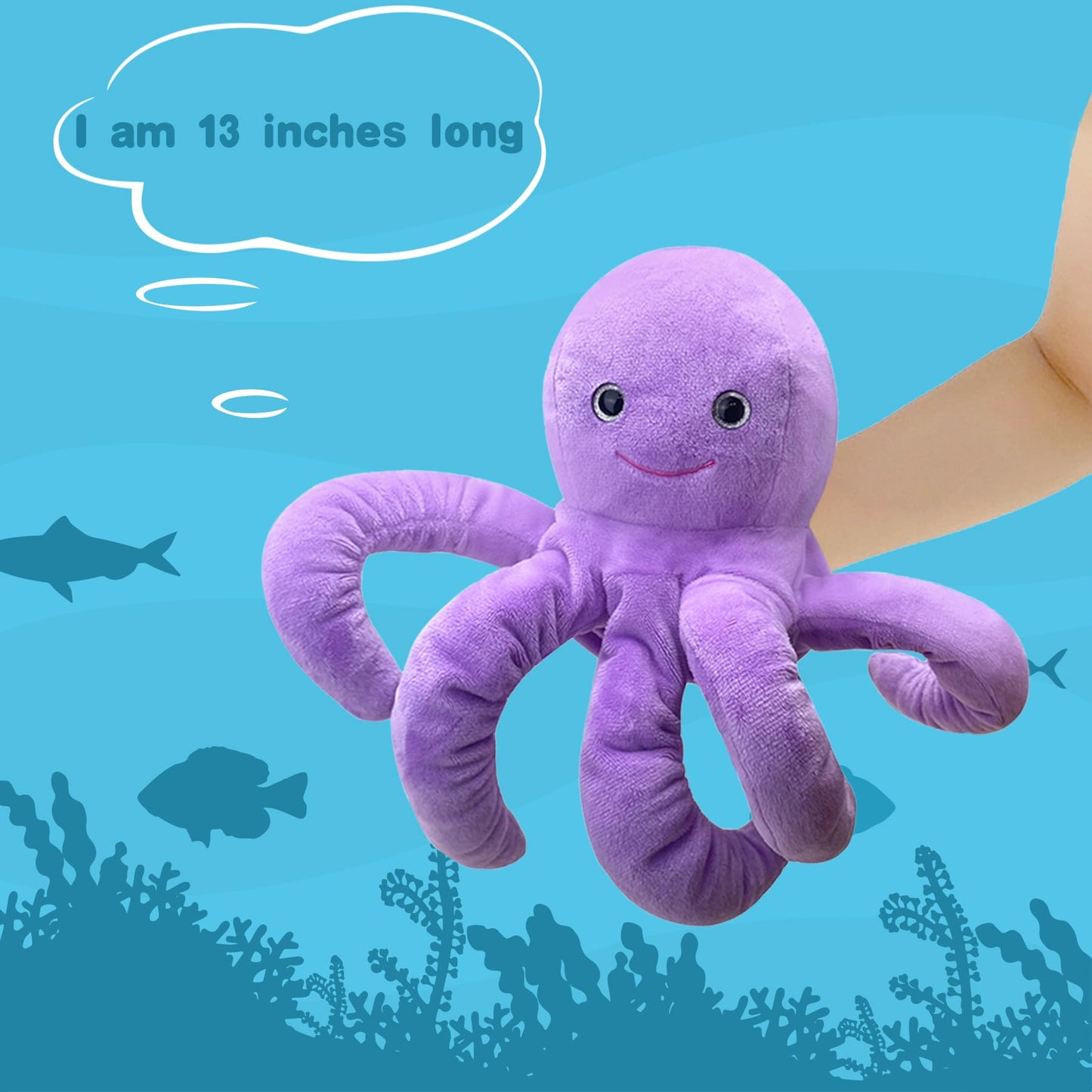 Justqunseen Octops Hand Puppet Realistic Plush Puppet 13'',Octopus Puppet For Kids Ocean Animal Hand Puppet With Moveable Mouth,
