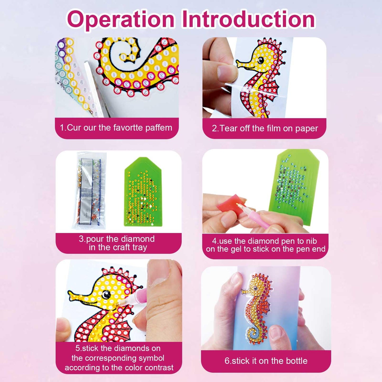 GZCY Mermaid Water Bottle Kit for Girls, DIY Diamond Painting Arts & Crafts, 600ml, Purple, Perfect Birthday Gift for Ages 3-10