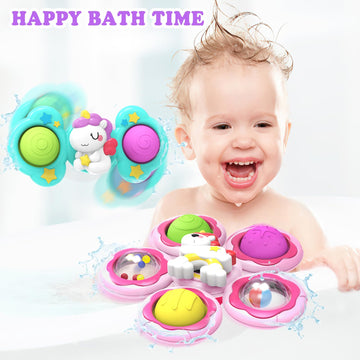 3Pcs Suction Cup Spinner Toys For 1 Year Old Girls Boys, Baby Bath Toys,Spinners For Kids Sensory Toys For Toddlers 1-3,Toddler