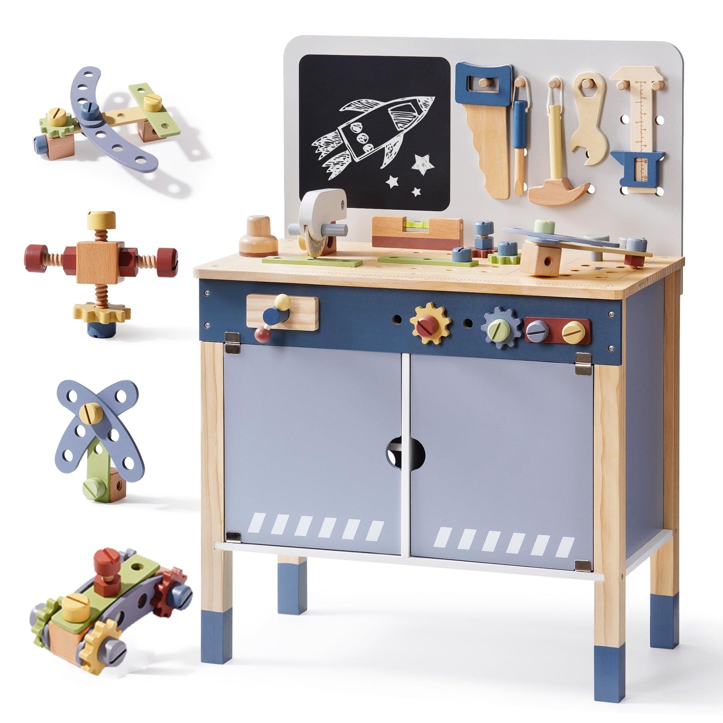 Robotime Kids Tool Bench, Wooden Tool Workbench For Toddler, Tool Bench With Play Tools Set And Large Storage Space, Toy Workben