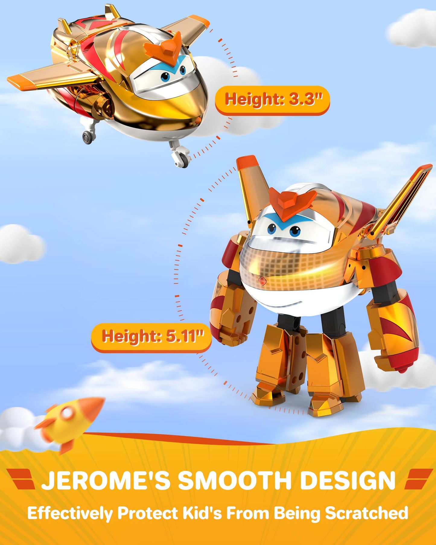 Super Wings 5" Transforming Golden Boy Airplane Toy Action Figure - Plastic, Multicolor, Model US750231, Perfect Birthday Gift for Kids