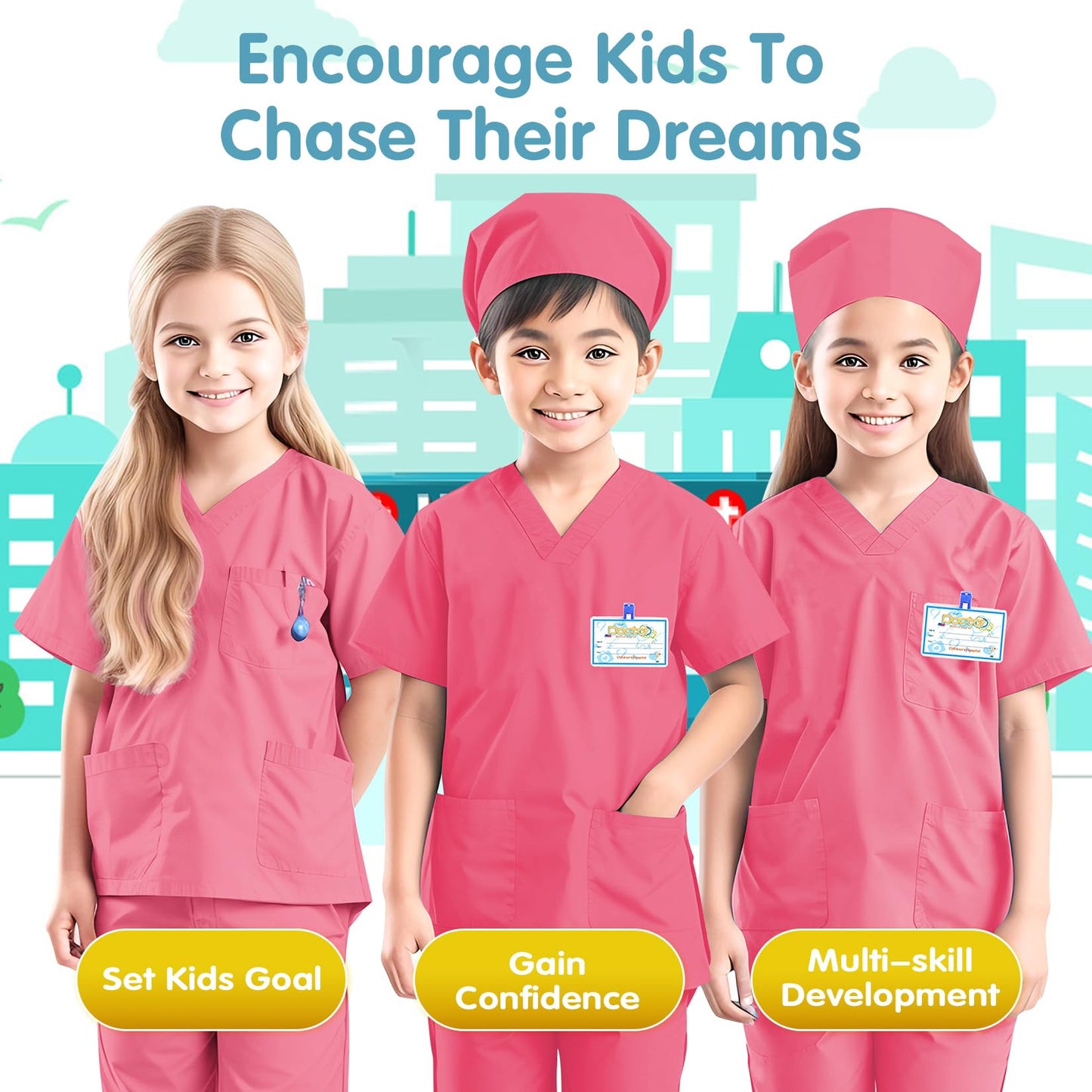 Riorand Doctor Costume For Kids,Toddler Nurse Scrubs Career Day Costume Halloween Dress Up Cosplay For Boys Girls 3-11 Years