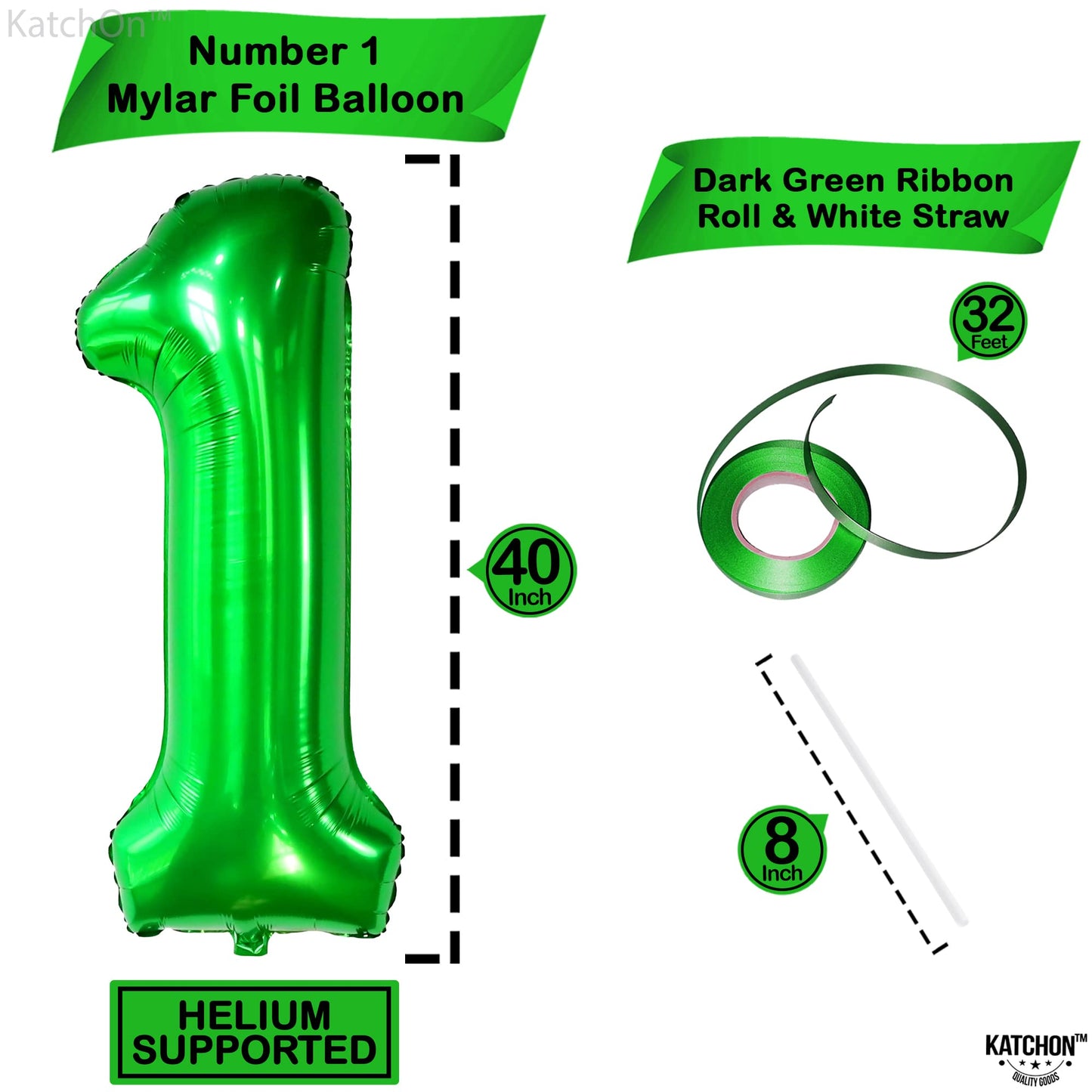 Katchon, Green One Balloon For First Birthday - Large 40 Inch | Green Number 1 Balloon For Wild One Birthday Decorations For Boys | Green 1 Balloon For First Birthday | Golf First Birthday Decorations