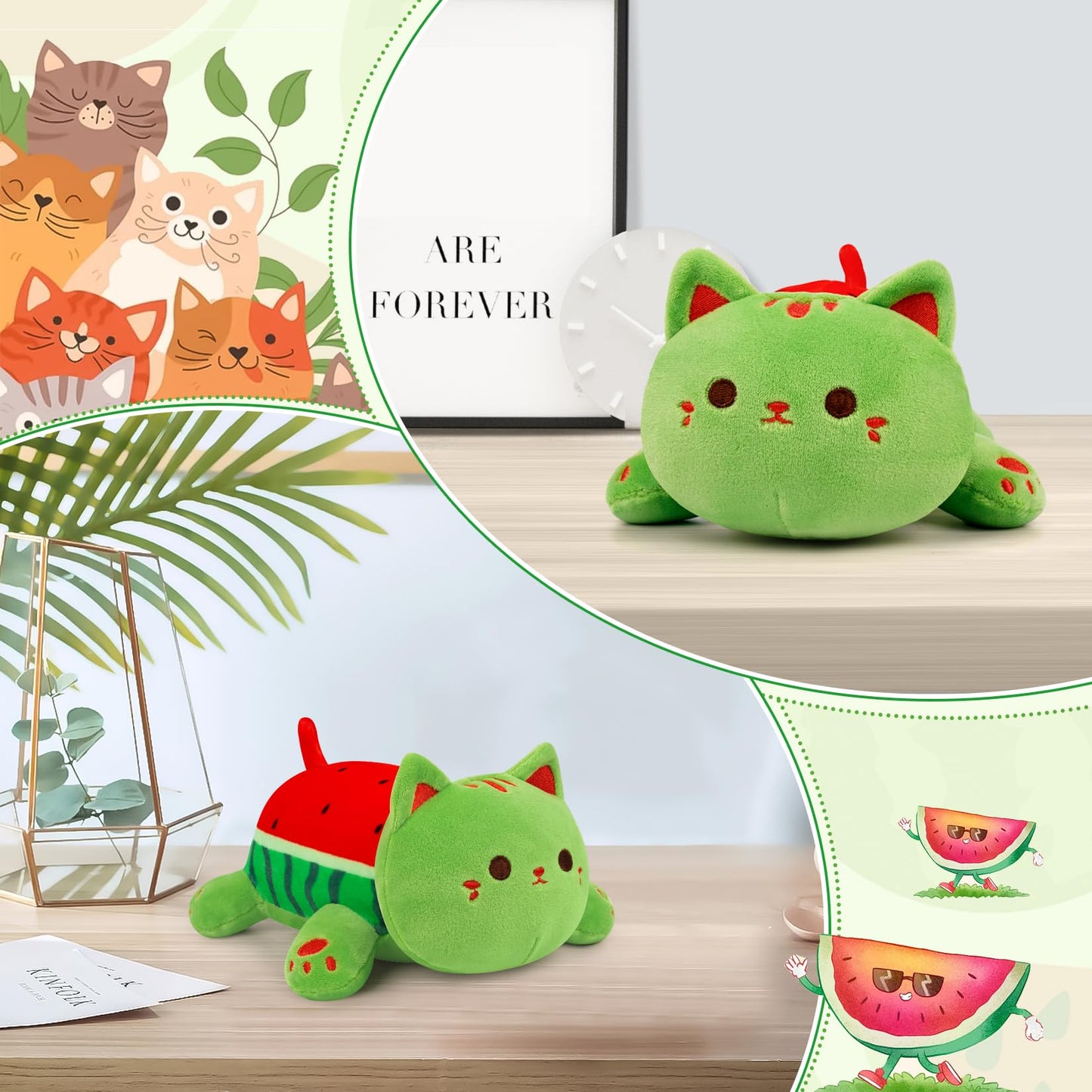 Bekrgwiy Watermelon Cat Stuffed Animals,4In Watermelon Cat Plush,Cute Cat Plushies Doll,Watermelon Stuffed Cat Plush,Gift For Valentine'S Day,Christmas,Birthday