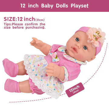 Zqdoll Baby Dolls, 12 Inch Realistic Baby Dolls With Accessories And Clothes Playset, Eyes Open Cute Face Baby Doll With Bottle,
