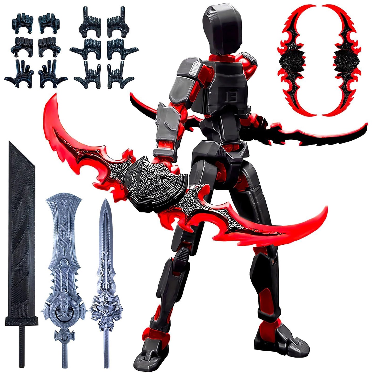 Altuco Assembled T13 Action Figure With Multiple Accessories,Black-Red 3D Printed Multi-Jointed Titan 13 Figure,Dummy 13 Desktop