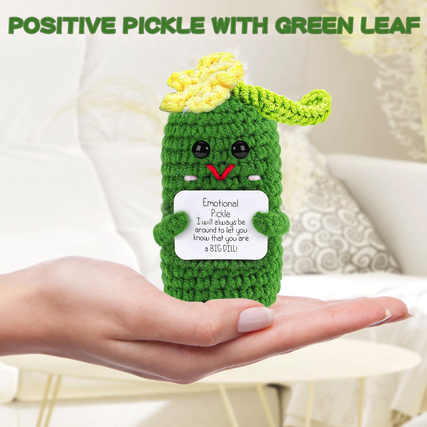 Hoedia Emotional Support Pickle With Green Leaf: Cucumber Crochet Dolls Friend Birthday Gifts For Women Men Coworkers Student -