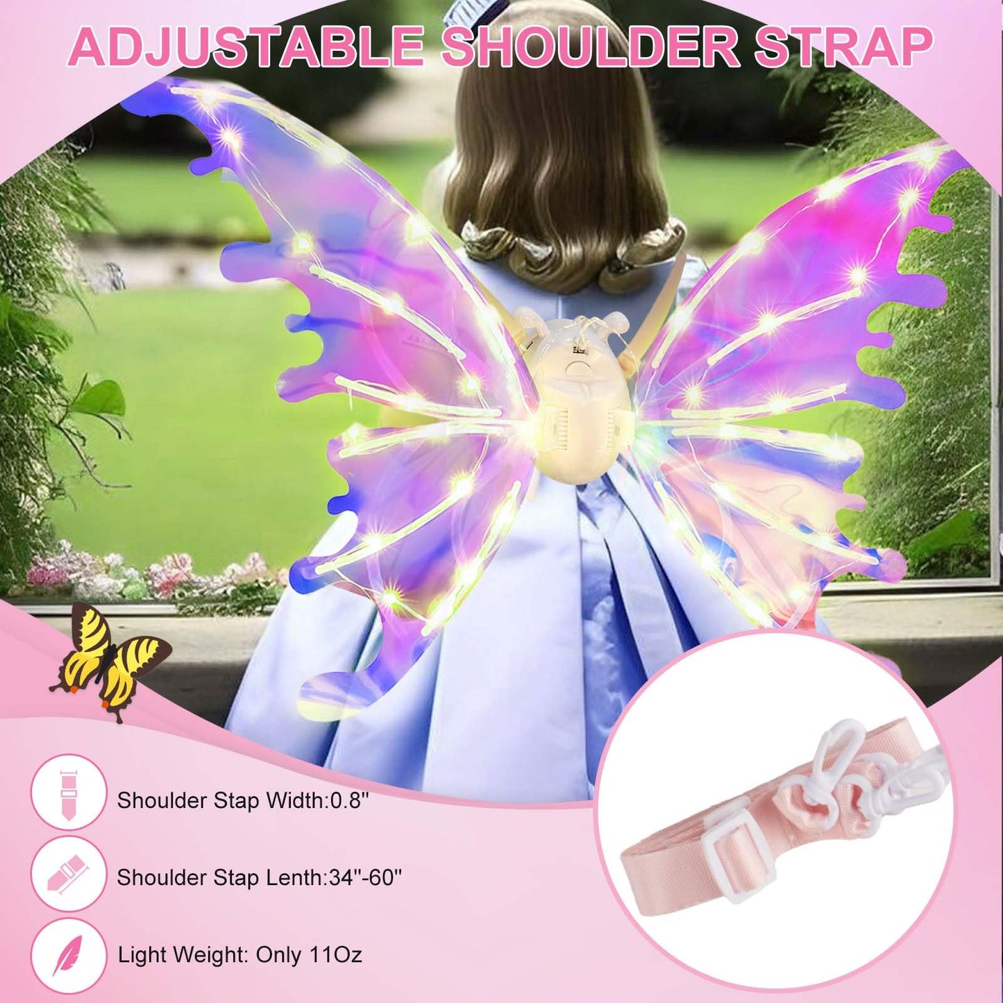 Electric Fairy Butterfly Wings For Kids Girls Adults, Light Up Butterfly Wings For Women, Iridescent Wings Dress Up For Dogs, Ro