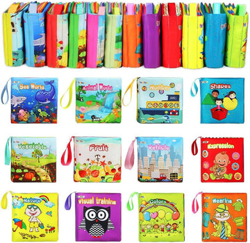 Teytoy My First Soft Book, Nontoxic Fabric Baby Cloth Activity Crinkle Soft Books For Infants Boys And Girls Early Educational Toys (Pack Of 12)
