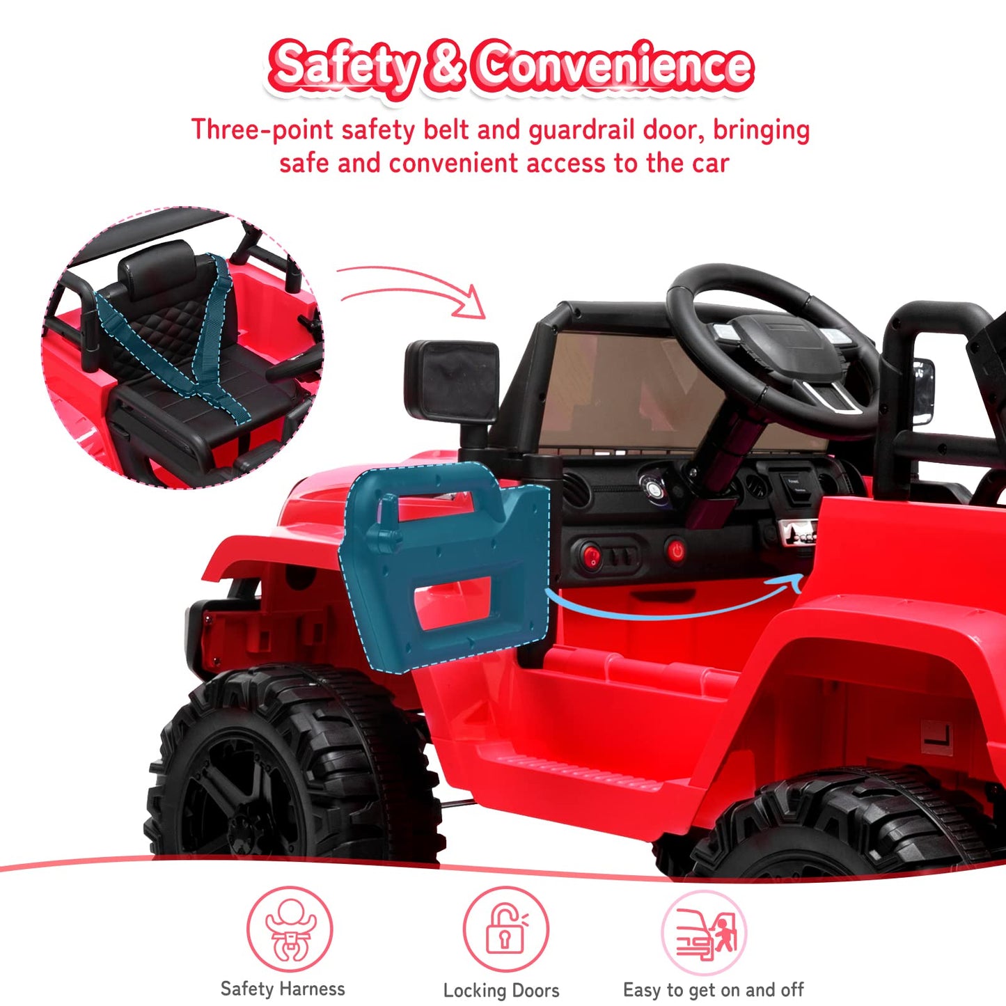 Joymor Ride On Truck With Remote Control, 4 Wheels 12V Battery Powered Kids Car, With Led Headlight/Horn Button/ Mp3 Player/Usb Port/Forward Backward/Kids Girl Boy (Red)