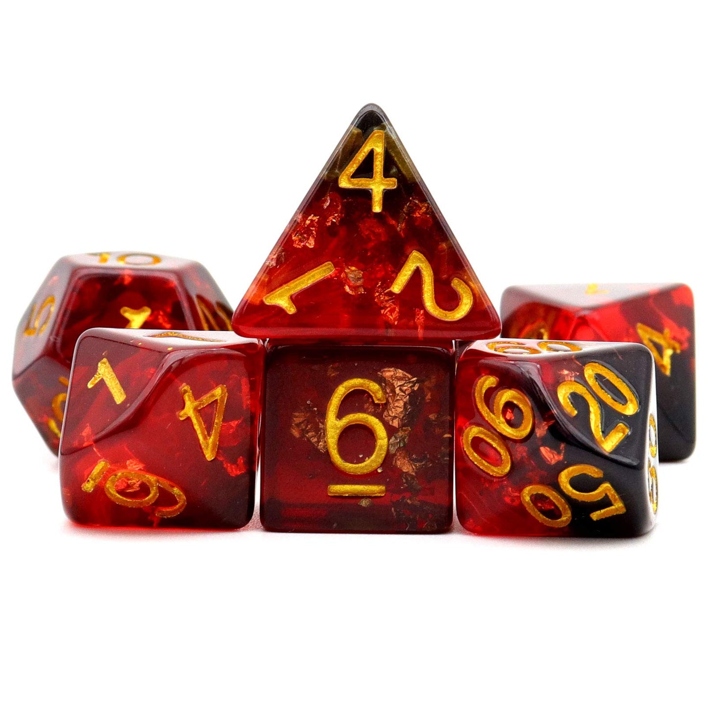 PJOY Red and Black Resin Dice Set DND Dice with Gold Flakes Polyhedral Dice D&D Dungeons and Dragons DND Gifts
