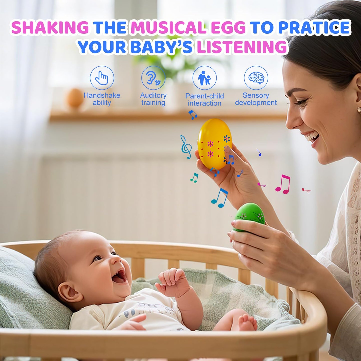 6 Pack Easter Basket Stuffers, Eco-Friendly Woode Percussion Musical Shaker, Toddlers Stocking Stuffers 1-3 Year Old, Montessori