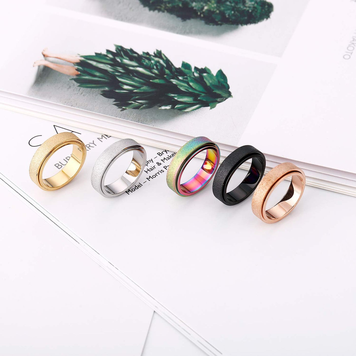 Anxiety Ring For Women Fidget Spinner Ring Fidget Toys Adults Titanium Stainless Steel Thumb Ring 6Mm Wide Black Size 6