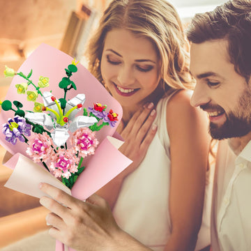 Chodia Flower Bouquet Building Blocks Pink Carnation Botanical Collection Bricks Sets Creative Toys Kits Birthday Anniversary Fo