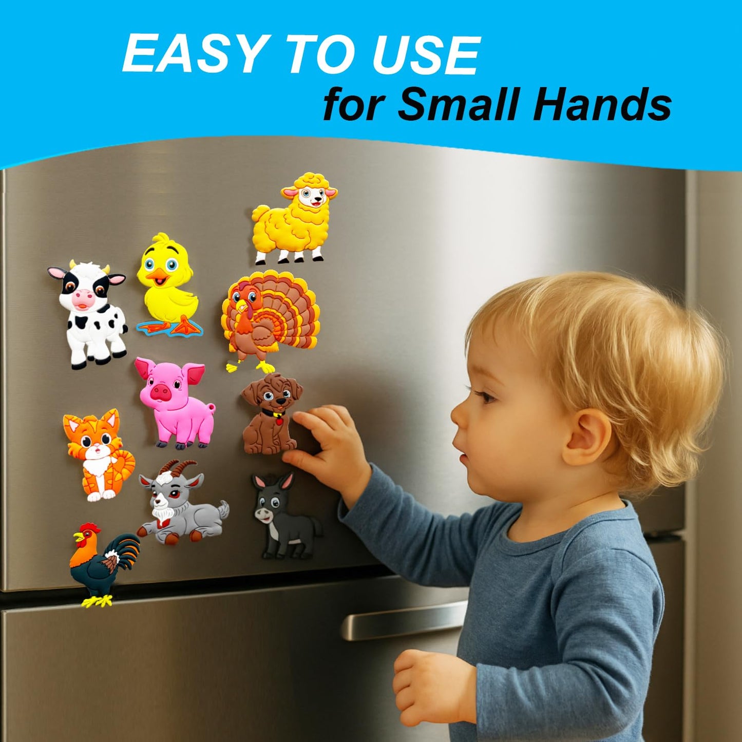 ALNETI Fridge Magnets for Toddlers - Farm Animals, Large Rubber, Brown/Black/White/Green, Montessori Learning Toy, Model 064ALNETI