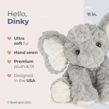 Bearington Collection Dinky The Elephant 11 Inch Stuffed Elephant - Stuffed Animal - Plush Elephant