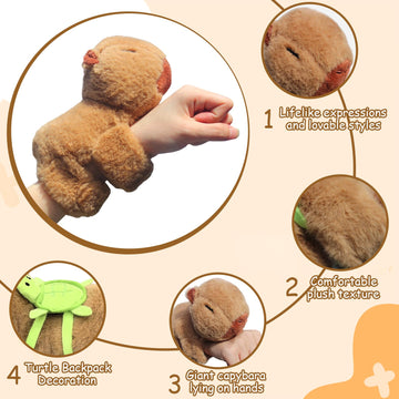 Wueuru 2 Pcs Animal Slap Bracelets Capybara Plush Toy, Valentines Day Gift Capybara Huggers Slap Bracelets 9'' Capybara Plush To