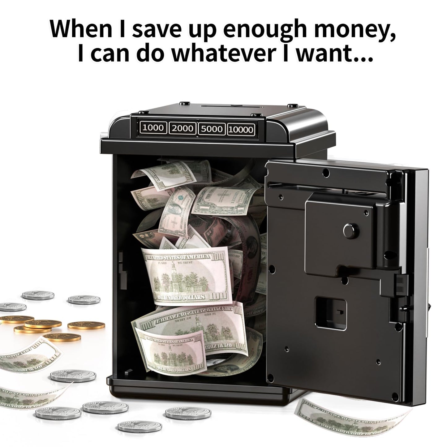 Temi Piggy Bank For Kids, Electronic Coin Money Bank For 3 4 5 6 7 8 9 10 Year Old Boys Girls Gifts, Cash Coin Can Atm Bank For Kids 5-7, Christmas Birthday Gifts (Black)