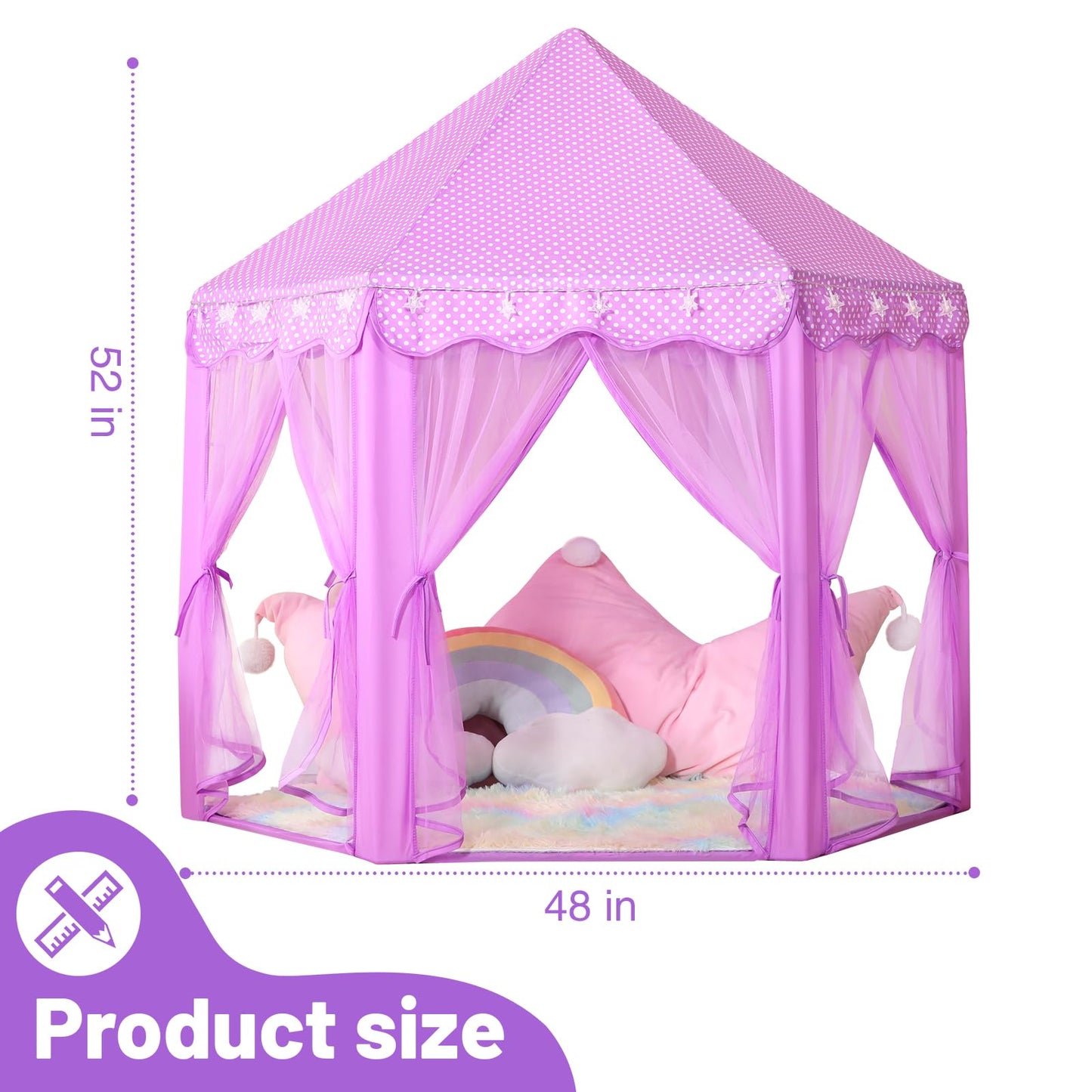 Senodeer Princess Tent For Girls Indoor: With Rainbow Rug, Star Lights - Purple Play Tent For Kids, Girls Toys For Indoor Princess Games