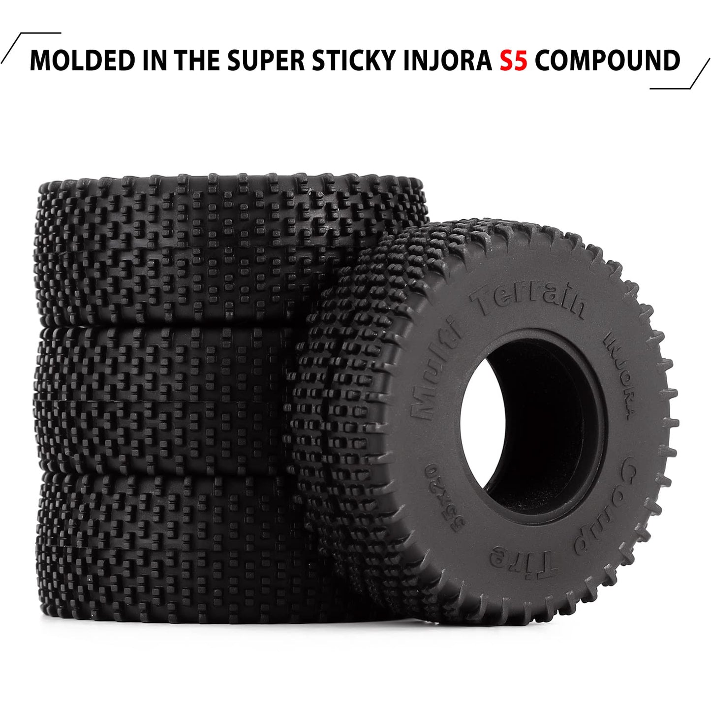 INJORA 1.0 Tires - S5 All Terrain Comp Pin Crawler Tires for TRX4M AX24 SCX24 FCX24 Upgrade Parts,55 * 20mm,T1013