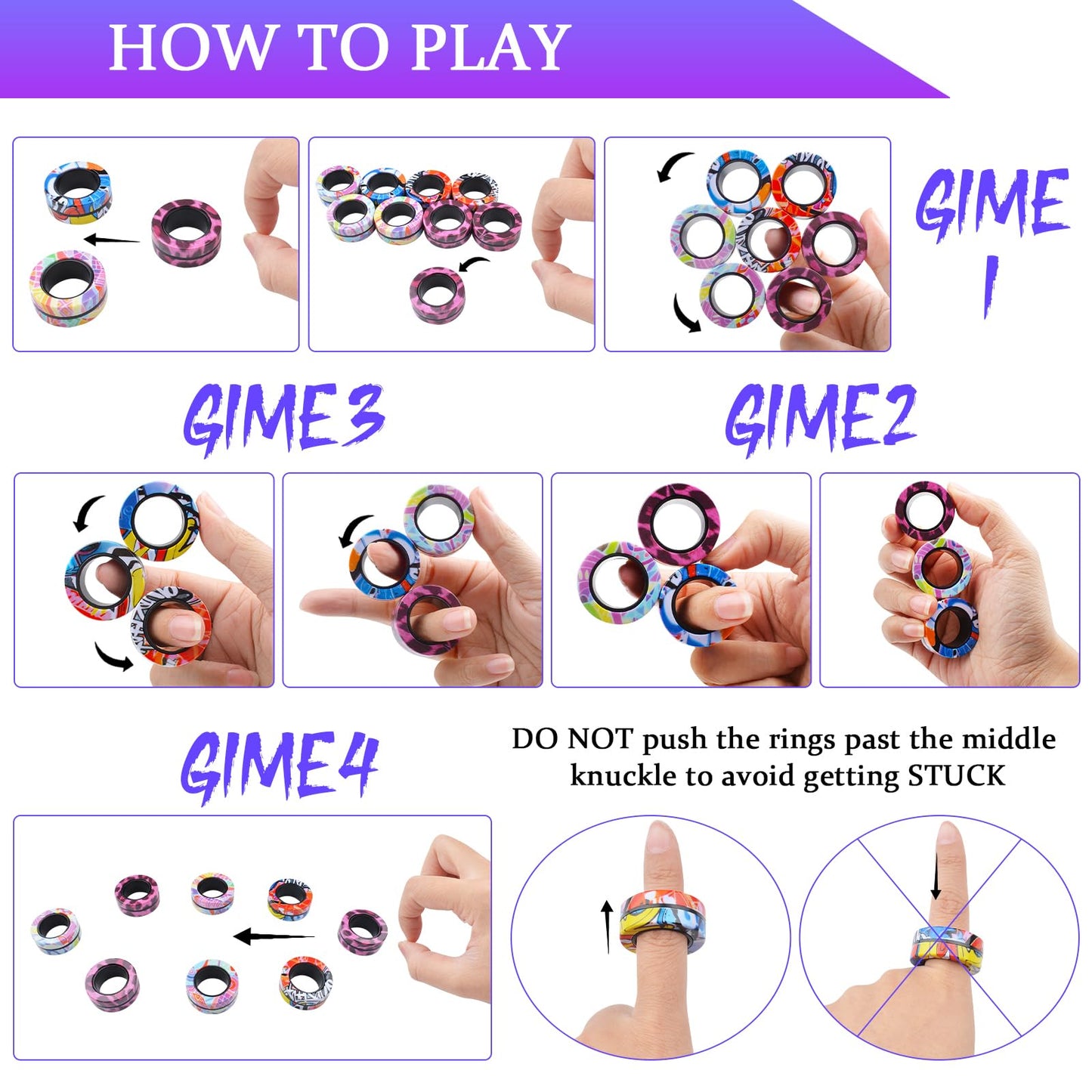 Cevioce 9Pcs Magnetic Rings Fidget Toy Set, Adhd Anxiety Magnetic Fidget Toys Adults Fidget Spinner Rings For Relief, Gifts For 8+ Year Old Teen Boy Girl C