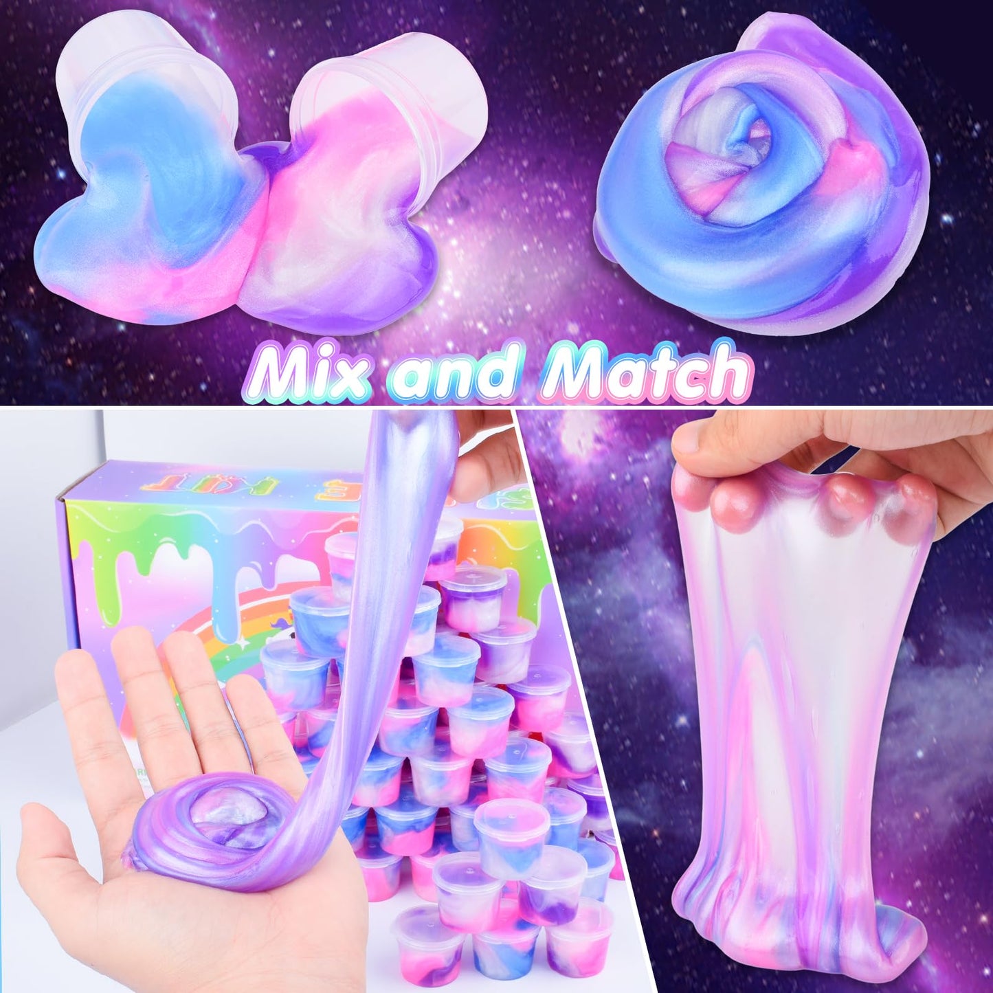 MERMAIDSLIME Unicorn Galaxy Slime Kit - 118 Pack, Non-Sticky, Stress Relief, Medium Size, Colorful (Pink, Purple, Blue, White)
