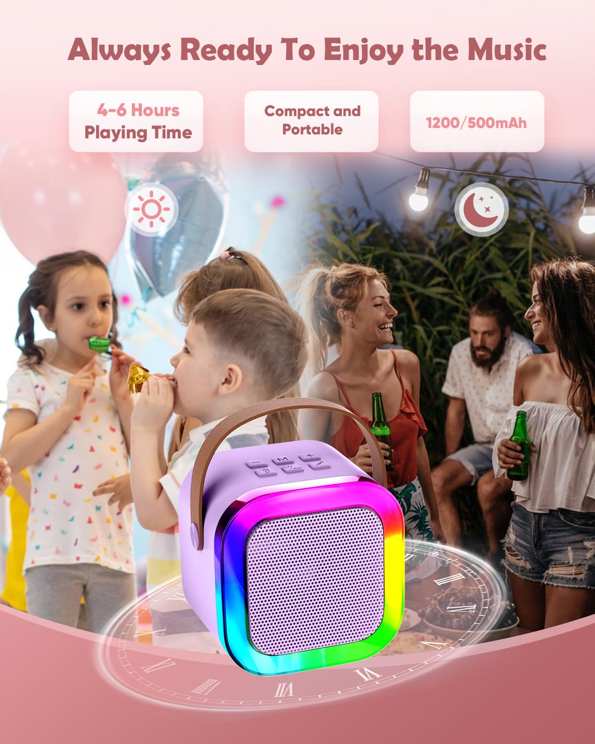Aplsinvivi Karaoke Machine For Kids Adults, Portable Kid Karaoke Speaker With Wireless Microphone, Gifts For Girls Ages 4, 5, 6,