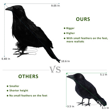 Atdawn Halloween Birds, Black Feathered Crows, Realistic Looking Halloween Decoration Birds (10.6')