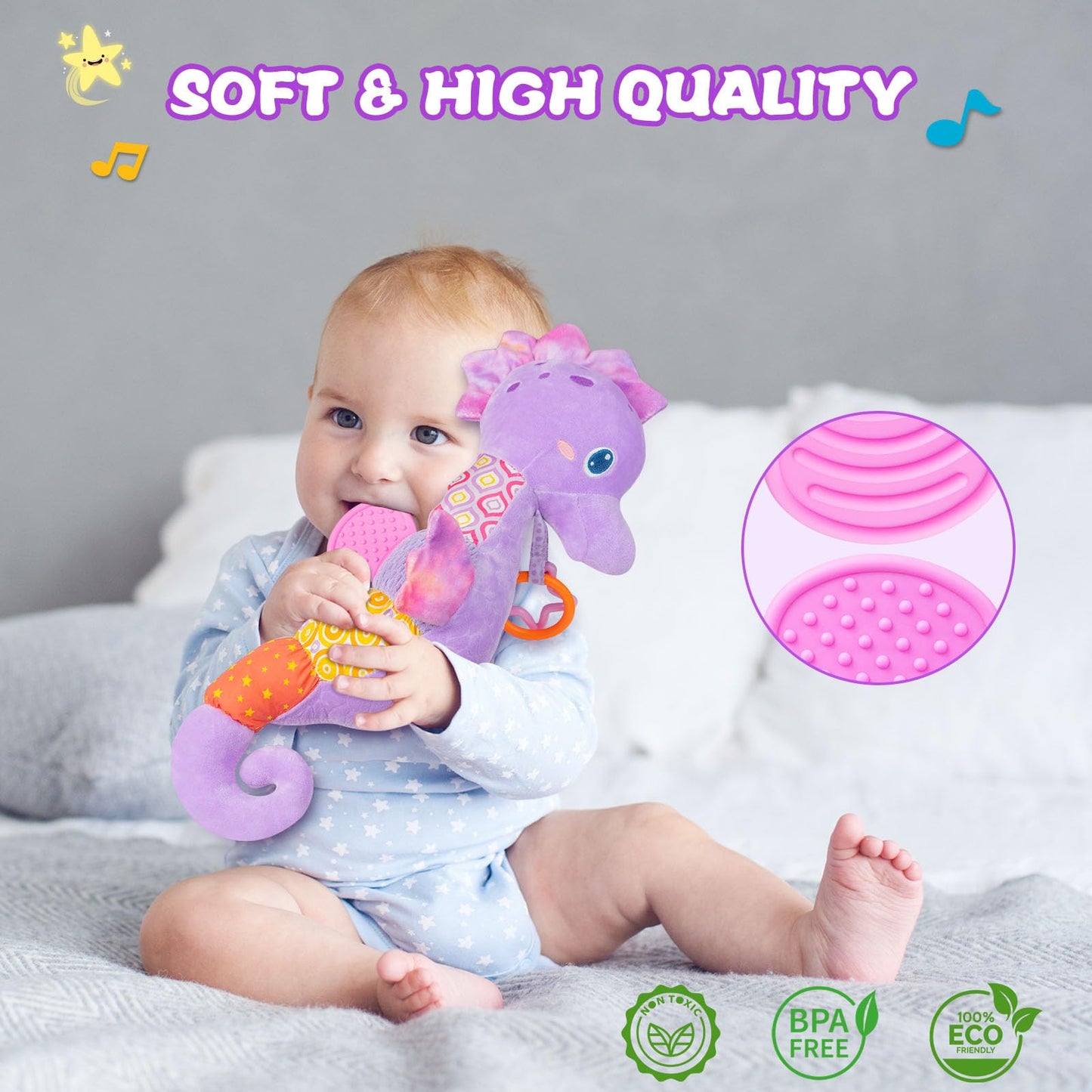 Fuzqq Baby Toys 0-6-12 Months,Infant Musical Stuffed Animals Soft Toy With Bright Colors,Crinkle Sound Paper, Multi-Textures & R