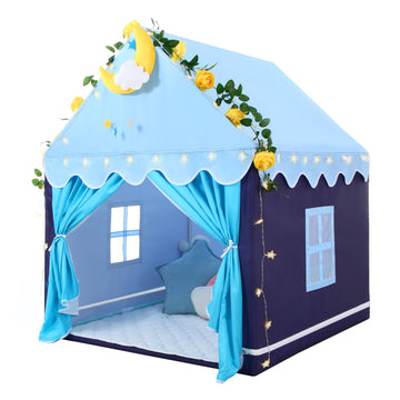 Wilwolfer Kid Tent With Mat, Star Lights - Kids Play Tents For Toddlers Kids Tents Indoor Playhouse - Princess Tent For Girls Toy House Gift (Blue With Cloth)