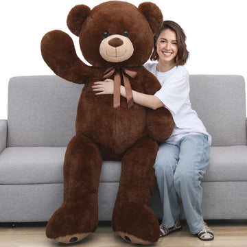 Tezituor Big Teddy Bear 5Ft, Fluffy Life Size Giant Stuffed Bear Baby Shower, Cute Embroidered Paws Teddy Bear Plush Gift For Kids, Girlfriend, Boyfriend, Valentines Day, Dark Brown