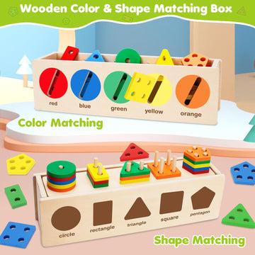 V-Opitos Montessori Toys For Toddler 1+ Year Old, Wooden Color & Shape Sorting Matching Box, Early Learning Toys For 12-18 Month, Age 1, 2, 3, Ideal Christmas, Birthday Gifts For Boy & Girl