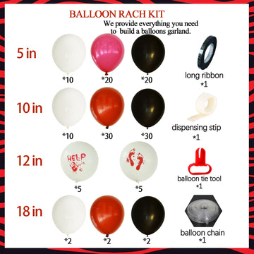 Felice Arts Blood Splatter Balloon Arch Garland Kit White Red Black Balloons for Vampire Haunted House Horror Themed Escape Room