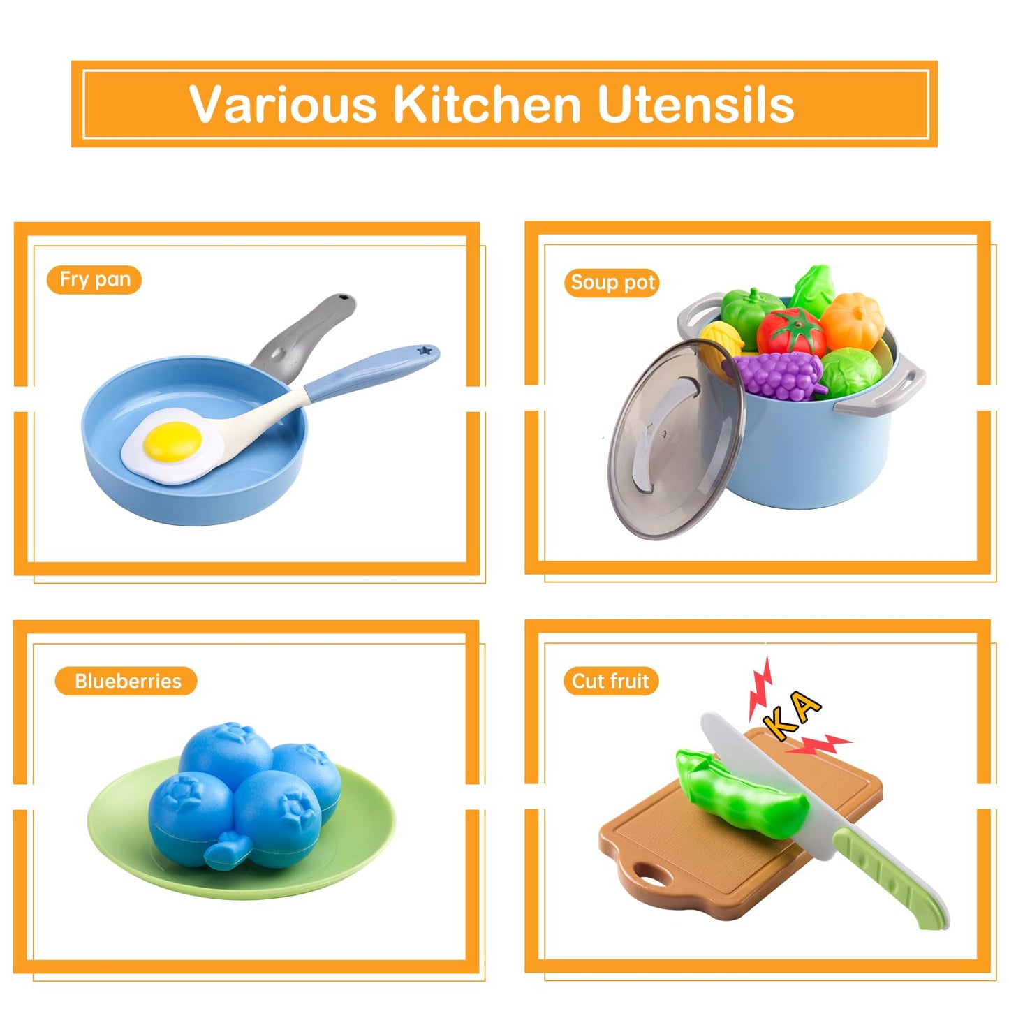 JokerKing 35Pcs Kids Kitchen Toy Accessories, Toddler Pretend Cooking Playset with Play Pots and Pans, Utensils Cookware Toys, P