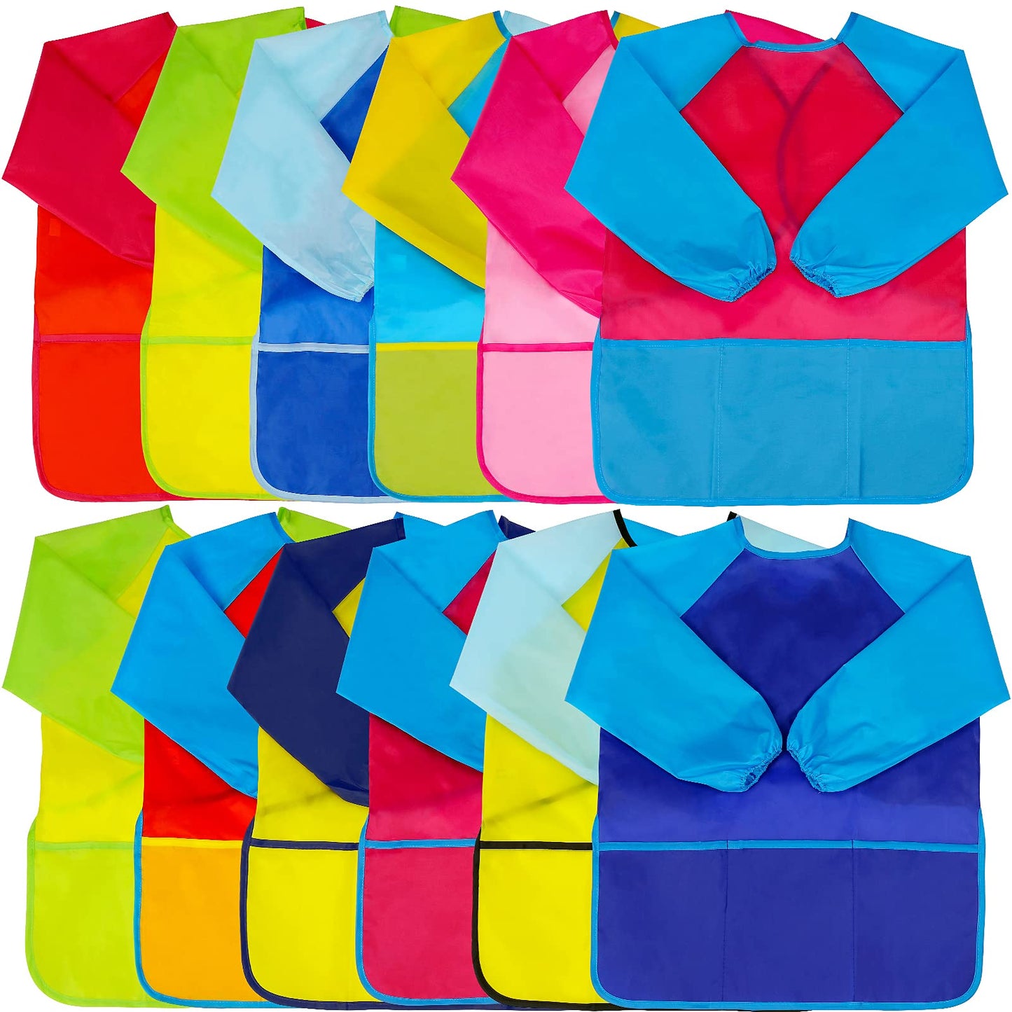 Zkptops 12 Pack Kids Art Smocks Waterproof Kids Painting Aprons Toddler Art Smock Kids Paint Smock With Long Sleeve 3 Roomy Pock