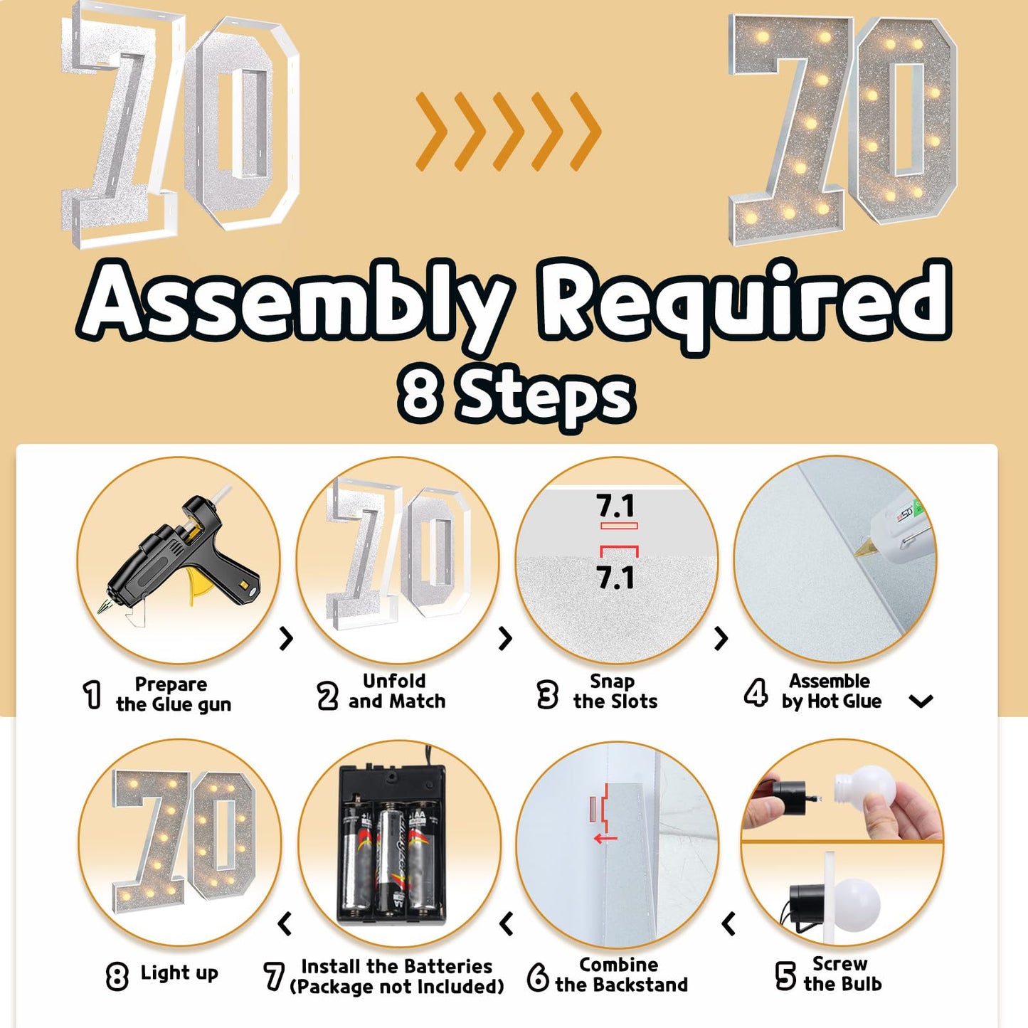 Imprsv 3Ft Silver 70Th-Birthday Decorations Numbers: 70Th Birthday Party Anniversary Decorations Large Light Up Numbers 70 For M