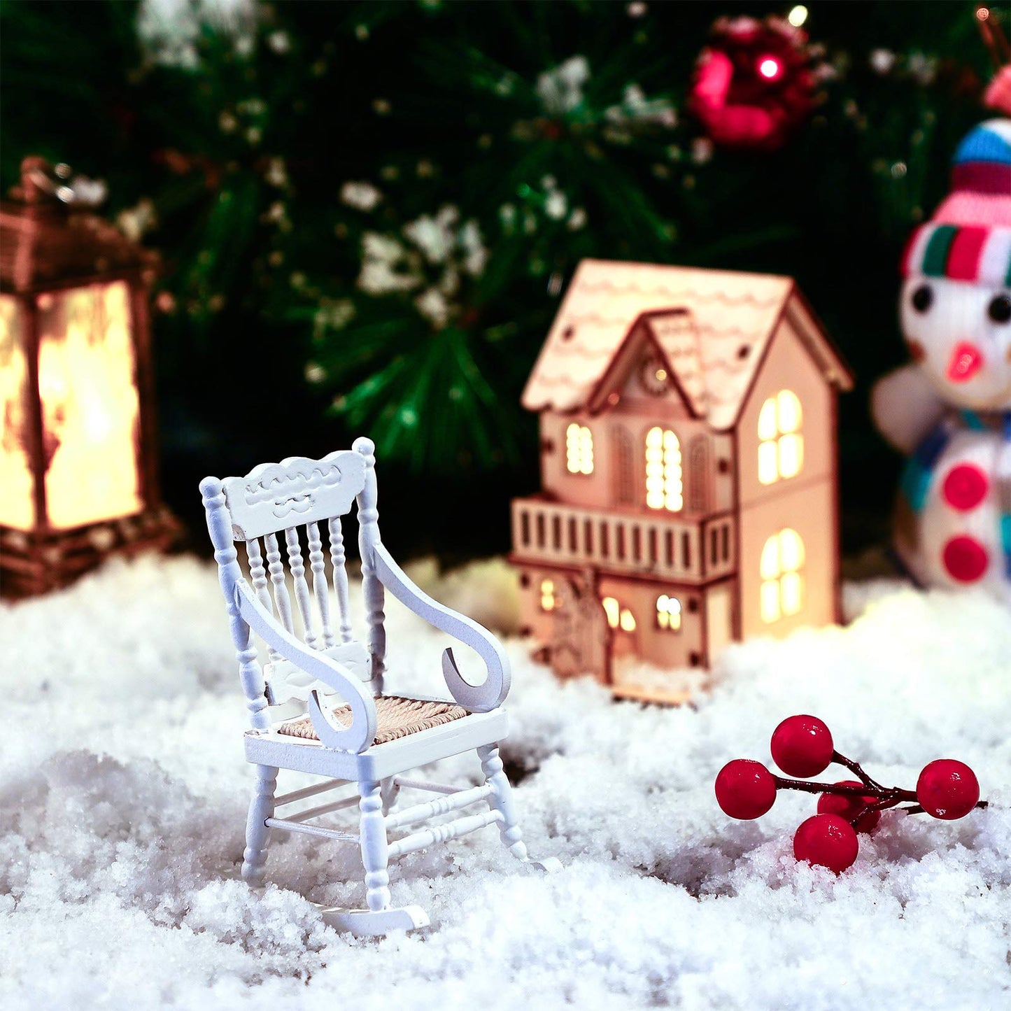 Jetec 3 Pcs Doll House Wooden Chairs 1:12 Dollhouse Rocking Chair Christmas Model Chairs Miniature Wooden Chair Mini Doll Chairs for Xmas Dollhouse Accessories Model Living Room Craft Decor
