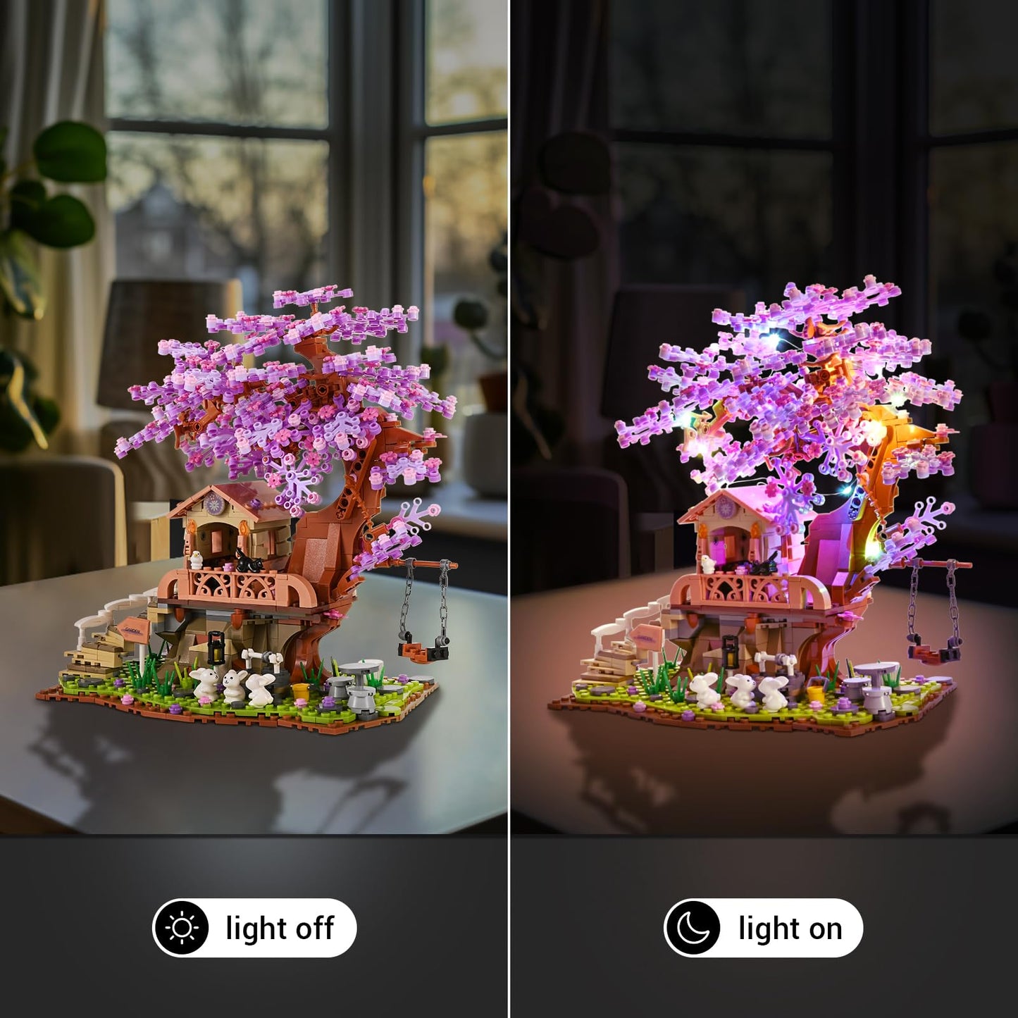 Jojo&Peach Cherry Blossom Garden Building Set With Led Light, Friends Flower House Bonsai Tree Model Sets For Kids, Easter Gift