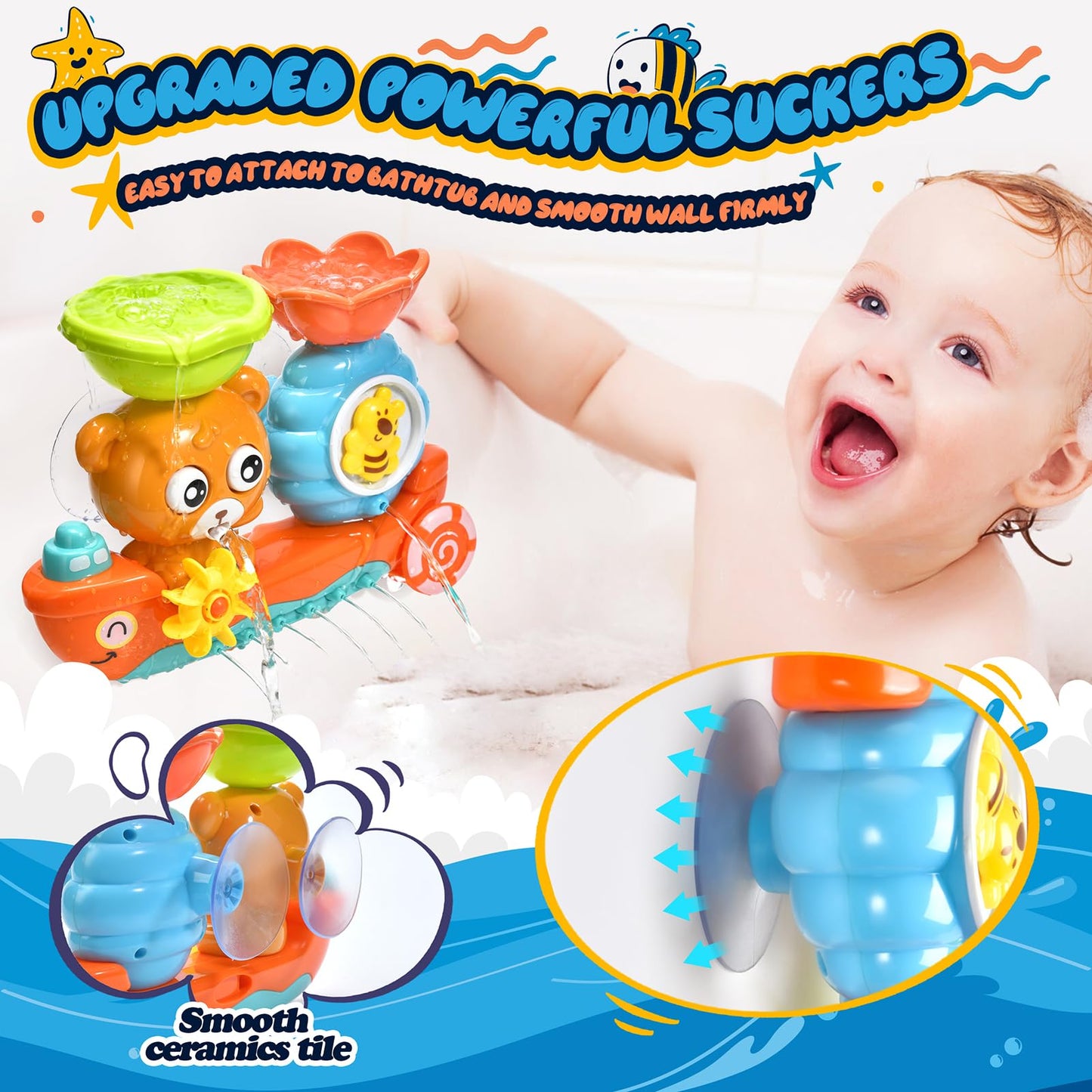 Baby Bath Toys For Kids Ages 1-3 Toddler Bath Toy Bear Bathtub Toys For Babies 12 Months Boys Girls Infant Water Tub Toys 1 2 3 Year Olds Preschool Learning Gift