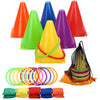Win Sports 3 In 1 Carnival Outdoor,Combo Games Set,Soft Plastic Cones,Cornhole Bean Bags,Ring Toss Game,Kids Birthday Party Outdoor Games Supplies 26 Piece Set