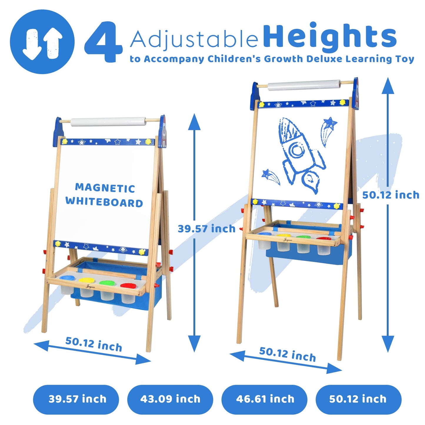 Joyooss Art Easel For Kids, Adjustable Standing Kids Easel With Magnetic Whteboard & Chalkboard, Magnetic Board For Kids Art Eas