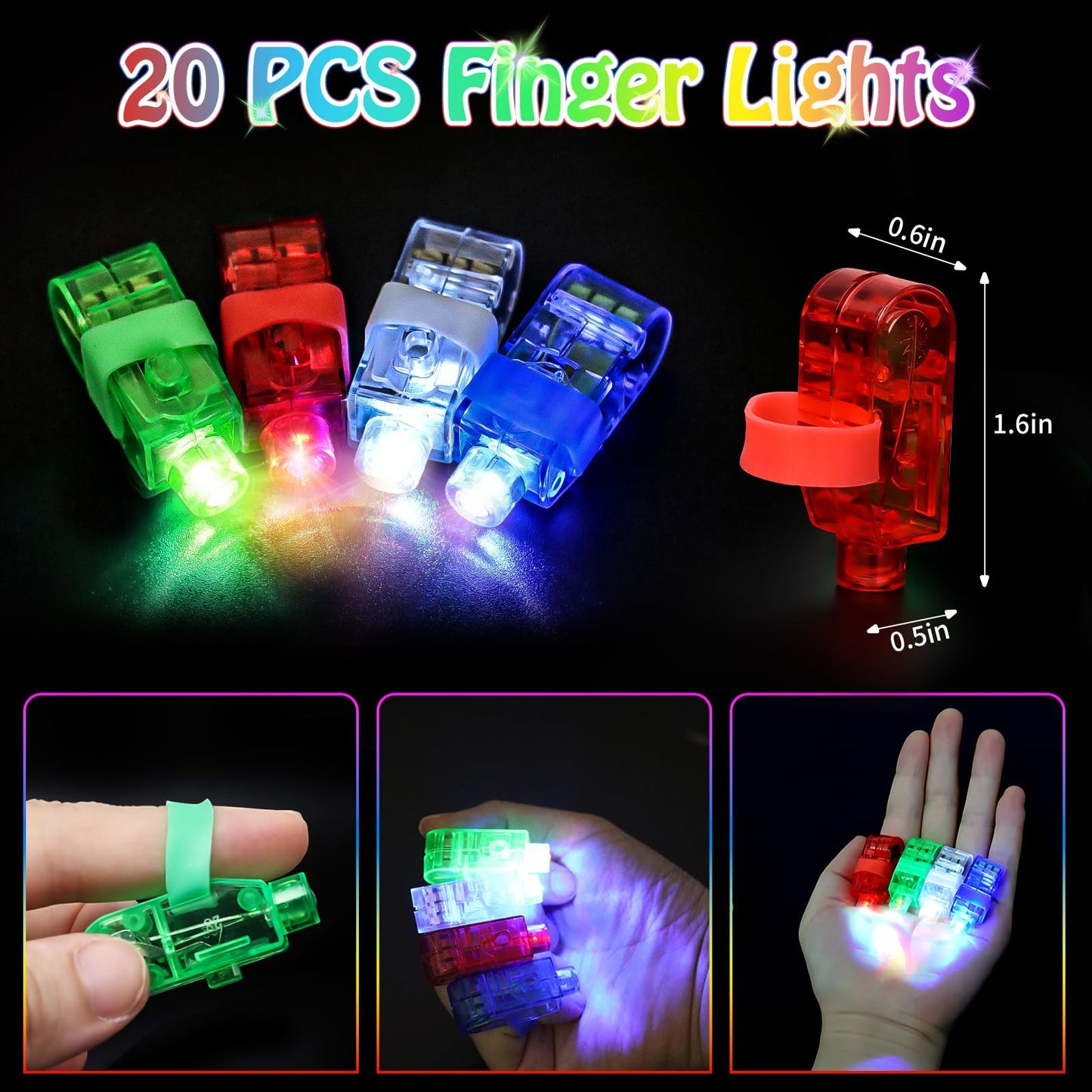 156 PCS Glow in the Dark Party Supplies, 12 Light Up Pop Tubes, 12 LED Glasses, 12 Light Up Headband, 20 Finger Lights and 100 G