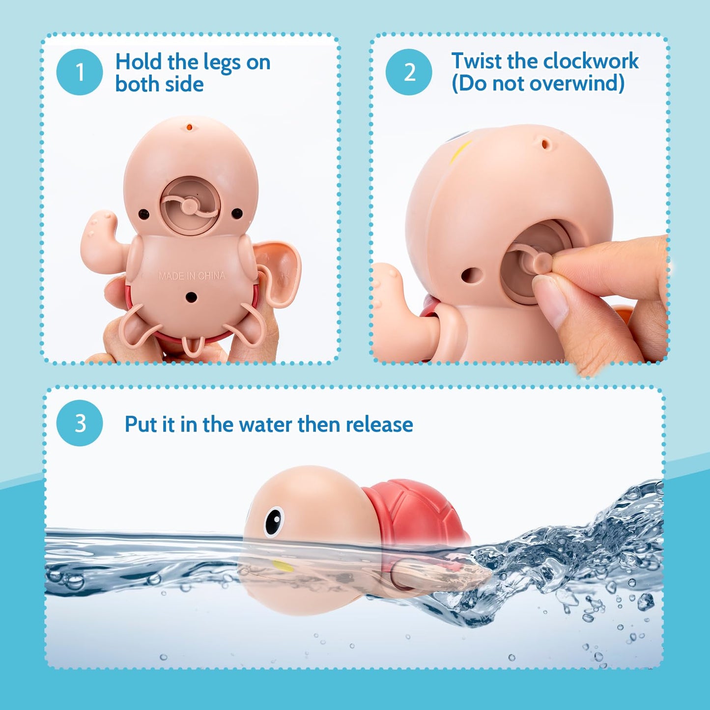Padonise 3 Pack Bath Toys For Toddlers 1-3, Cute Swimming Turtle Bath Toys For 1 2 Year Old Boy Girl Gifts, Animal Floating Wind Up Bathtub For Kids, Preschool Toddler New Born Infant Water Pool Toys