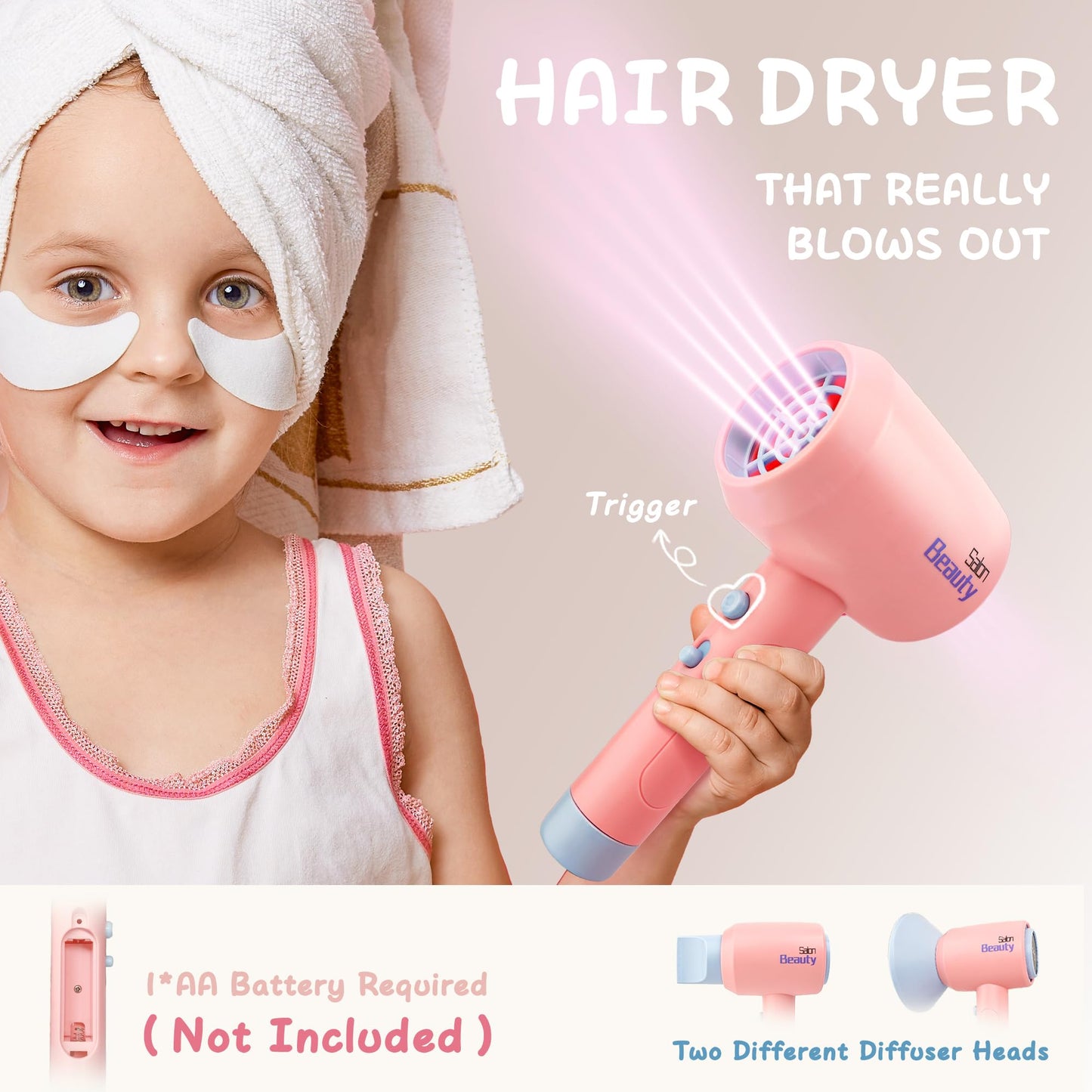 Smilesskiddo Hair Salon Toys For Girls - Pretend Play Hair Styling Toy Set With Realistic Blow Dryer, Hair Straightener And Acce