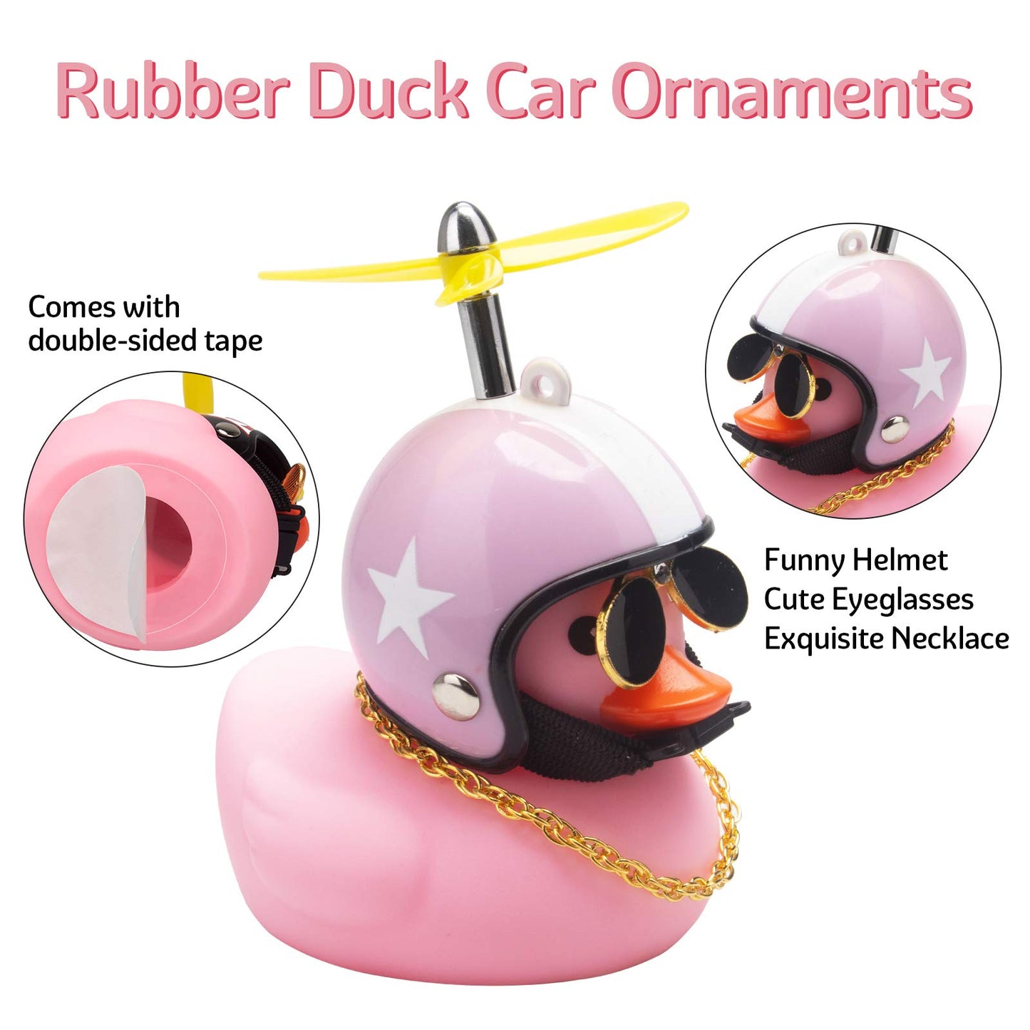 Wonuu Pink Duck Car Dashboard Decorations Rubber Duck Car Ornaments Cool Duck With Propeller Helmet Sunglasses Gold Chain (Pink